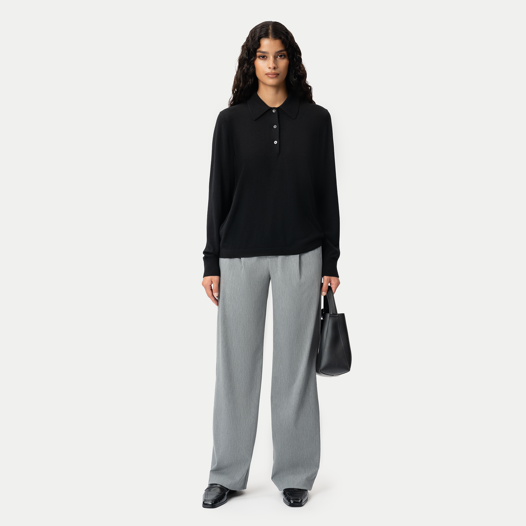 Merino Polo Shirt - Black - Ninepine