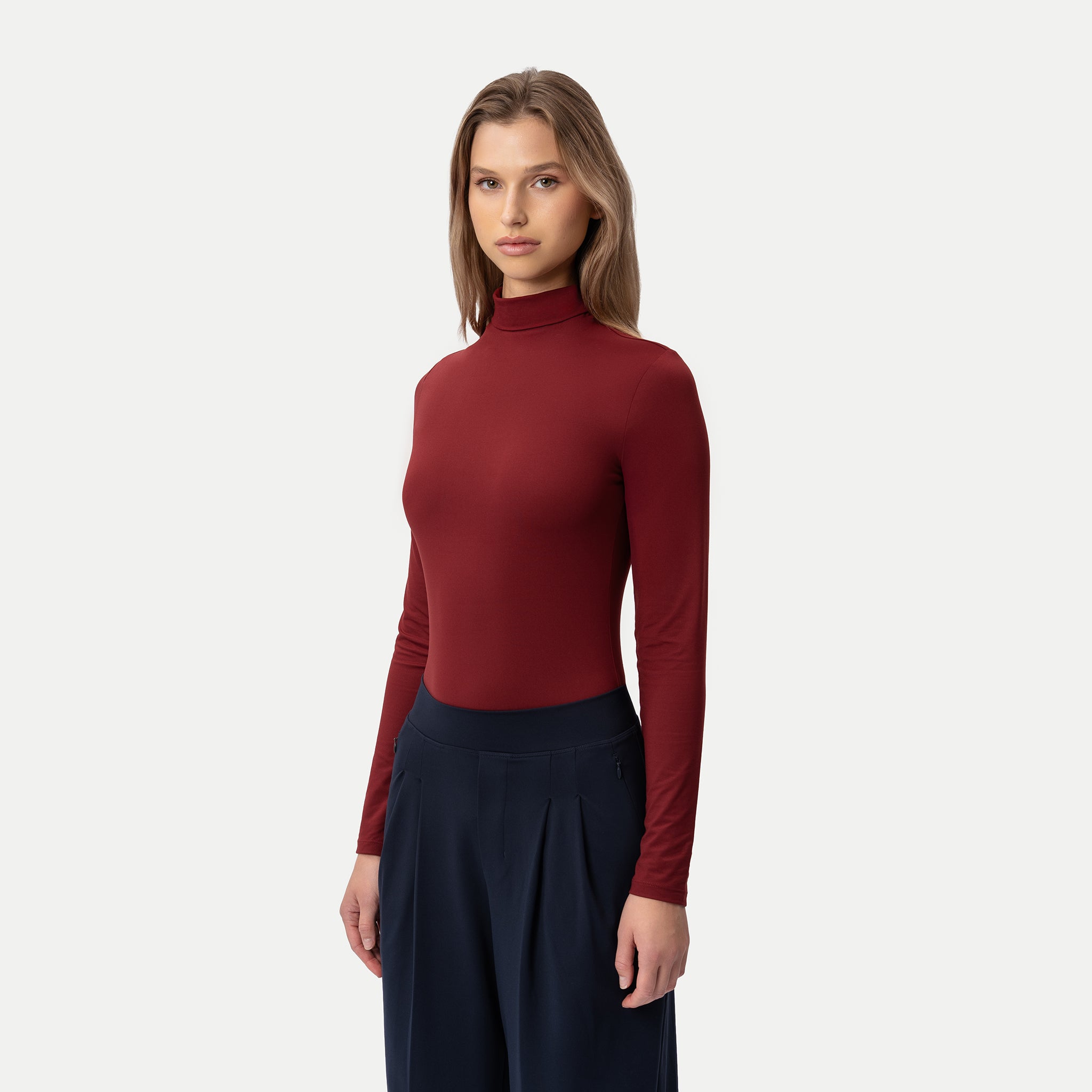 Soft Turtleneck Long-sleeve Burgundy