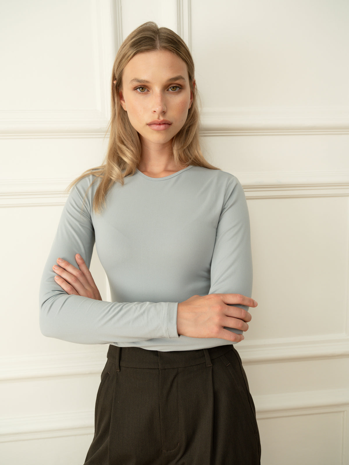 Ninepine Soft Top styled with tailored trousers.